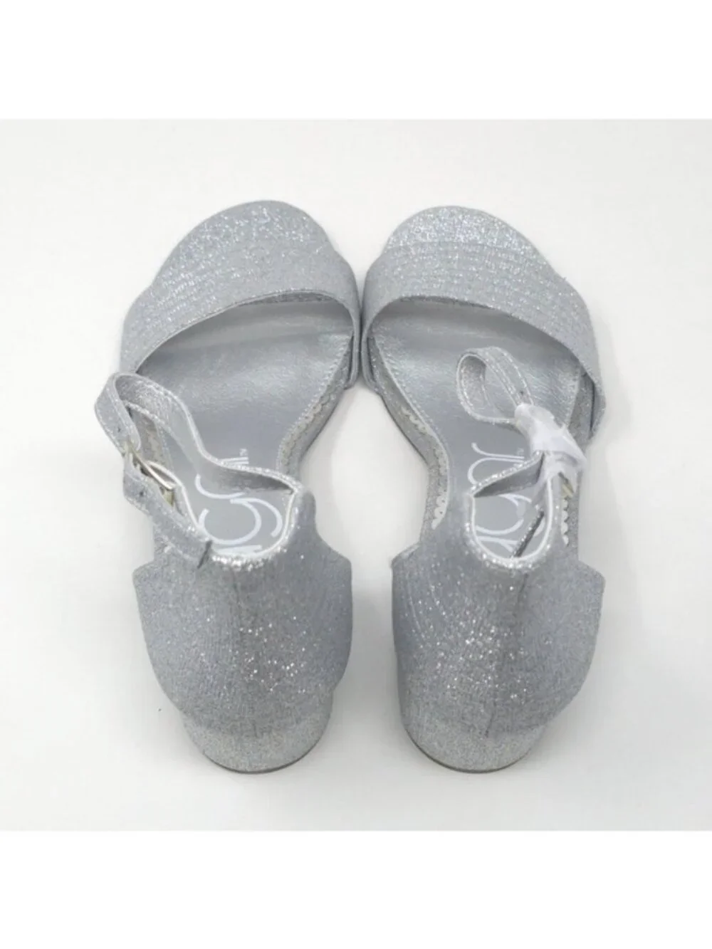Sugar Noelle Silver Glitter Ankle Strap Block Heel Sandals Size 6M